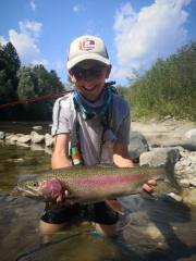 Eben, Otto and Andrew fly fishing Slovenia July, rainbow Rainbow t